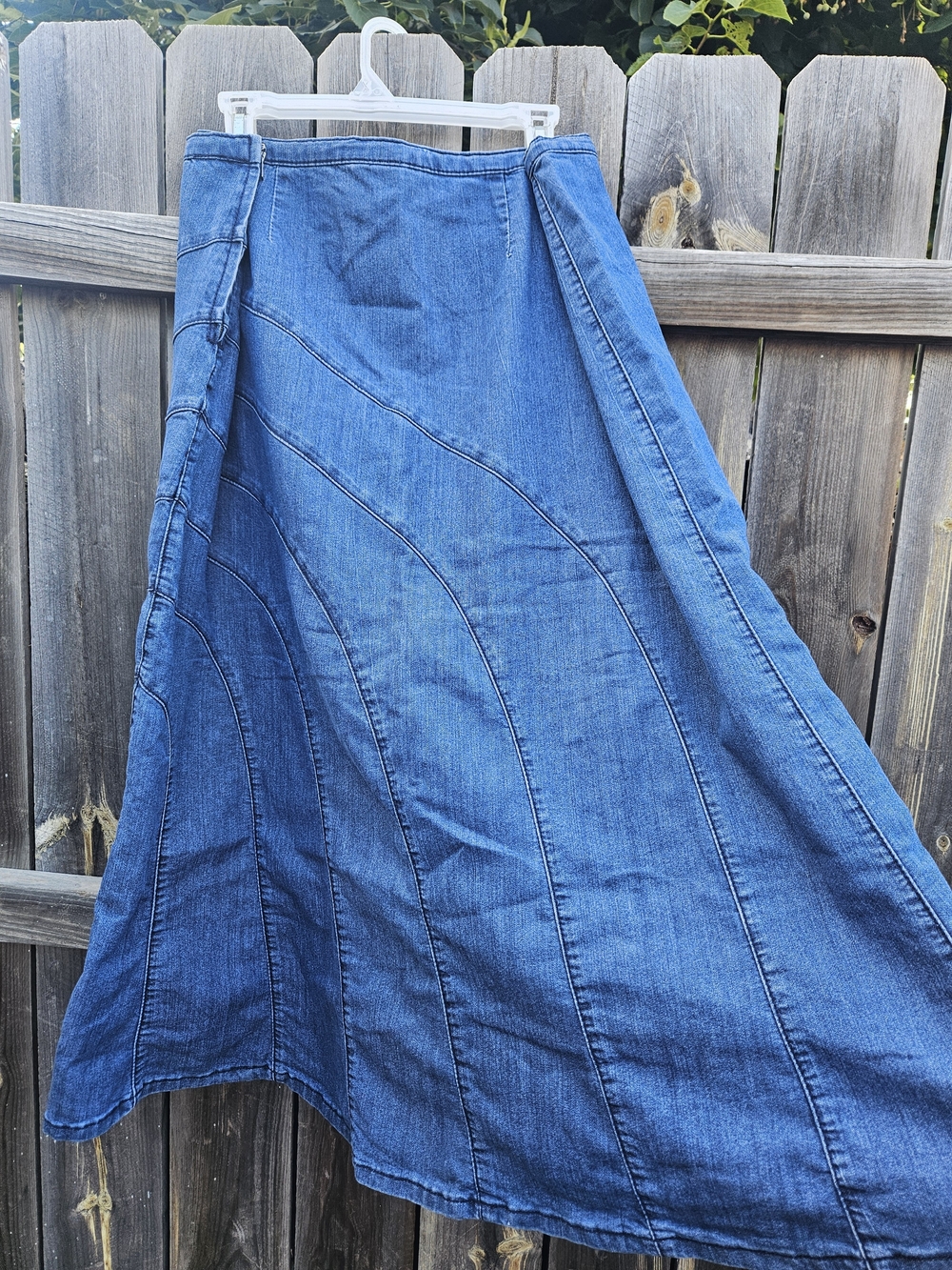 Cj Banks Midi Jean Skirt Size 18W Lightwash Denim Paneled Flared Western Cowgirl - Picture 7 of 12